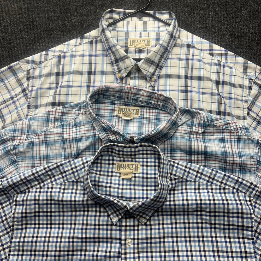 Lot of 3 Duluth Trading Co Mens 3XL Short Sleeve Plaid Button Down Shirts Blue